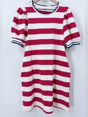 Annie Wear Red White Blue Striped Round Neck Terry Midi Dress
